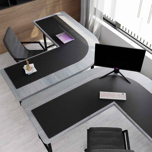 ZORESYN L Shaped Desk Mat (60+60) x20 Inch (Black) - Waterproof Dual-Sided PU Leather Corner Desk Pad Extend Widen L-Shaped Gaming Mouse Pad for Gaming, Office & Home