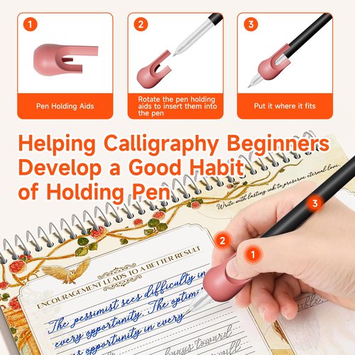 TIME X Grooved Cursive Handwriting Workbook Kit - Cursive Handwriting Workbook for Kids 8-12 and Adults - 3Pcs Magic Reusable Handwriting Workbook with Detachable Quote Postcards - 12.6"x10.6"