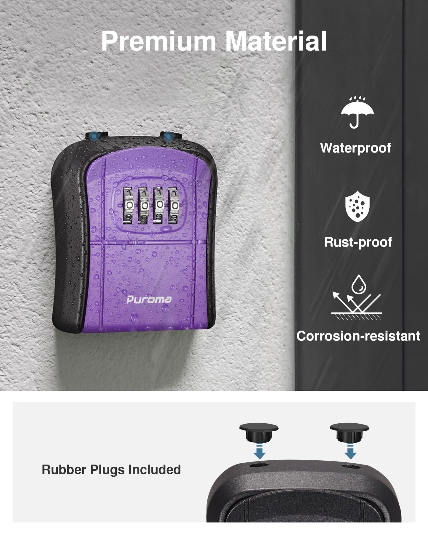 Puroma Key Lock Box, Portable Combination Lockbox Wall-Mounted Key Storage Box for House Keys, Resettable Code Safe Security Lock Box for Home, Office, Apartment Spare Key Storage (1 Pack, Purple)