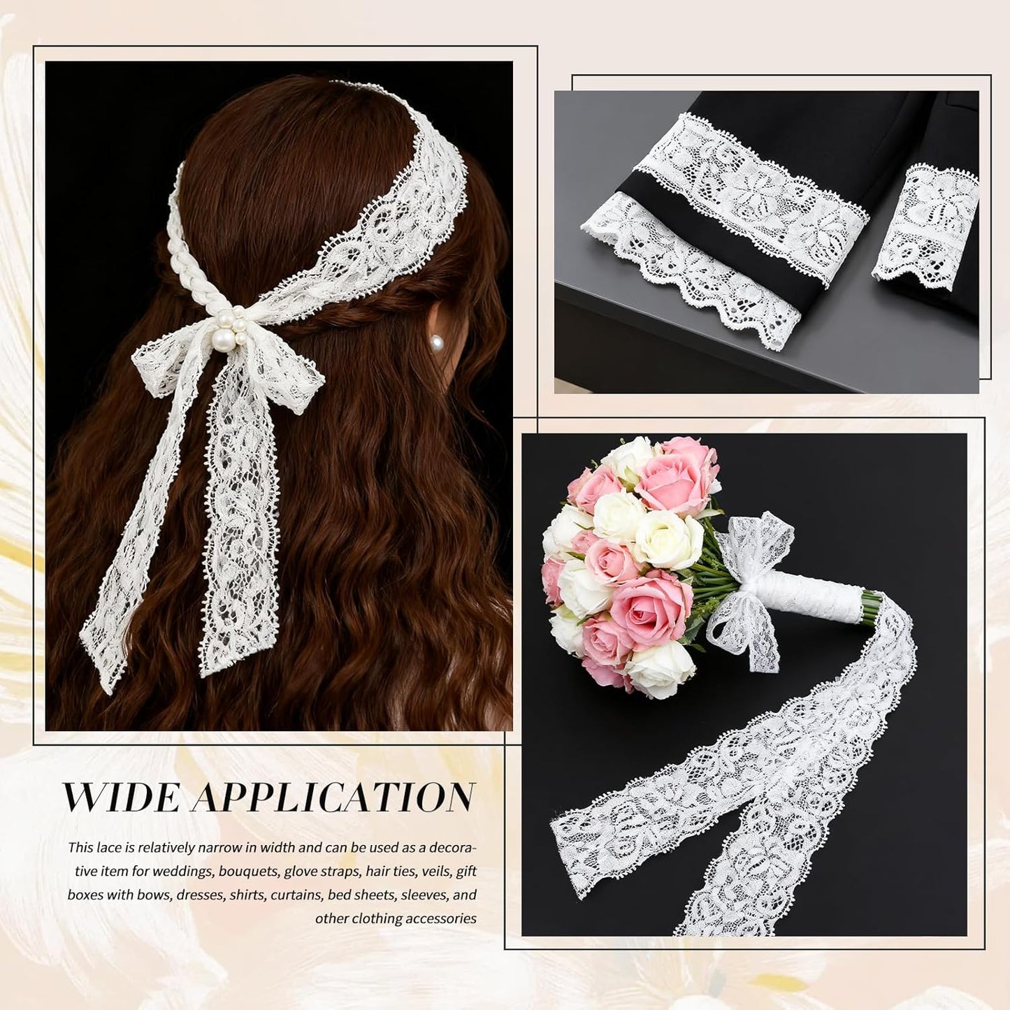 Skiennix Lace Trim Ribbon - 5-Yard White Lace for Crafts & Bridal Decorations | 2.36 Inch Width