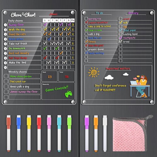 Acrylic Magnetic Chore Chart for Kids,Chores Chart for Fridge Refrigerator,Dry Erase Behavior Chore Chart for Multiple Kids,Responsibility Reward Chart for Teens Adults Family,11.5"x15"(1+1List)