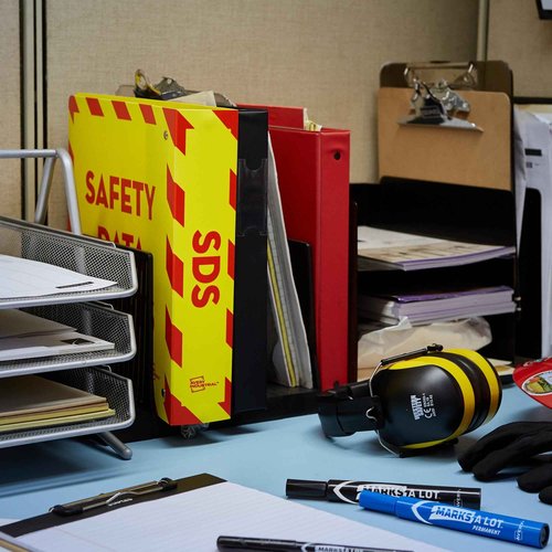 Avery Heavy-Duty Industrial SDS Binder, 3" One-Touch Rings, Yellow/Red Border (18952)