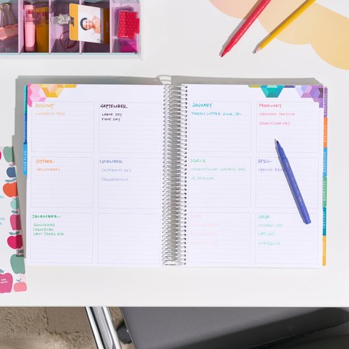 Erin Condren 12-Month Teacher Lesson Planner (Aug 2025 - Jul 2026), 8.5" x 11" Spiral Weekly and Monthly Teacher Planner, Teach Colorful Covers, Hexagon Theme, Horizontal Layout, Platinum Coil