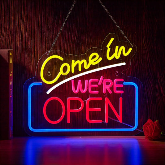 Skiennix Neon Sign - "Come In We're Open" LED Wall Decor for Café, Bar, Restaurant & Shop | Perfect Gift