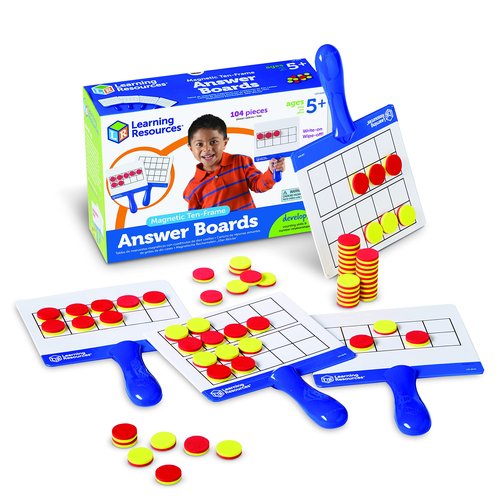 Learning Resources Magnetic Ten-Frame Answer Boards - Set of 4 with 100 Colorful counters/Discs, Ages 5+ | Grades K+ Giant Magnetic Ten Frame Boards Set, Math Manipulatives