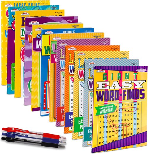 Skiennix 12-Pack Large Word Search Puzzle Books | Brain-Boosting Activities for Seniors - 8x10