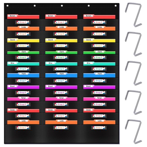 VNOM Classroom Mail Center Organization Storage Pocket Chart with 30 Pockets,Hanging Wall File Folder Organizer Holder with Label Window,5 Over Door Hangers Included,Perfect for Office Home School