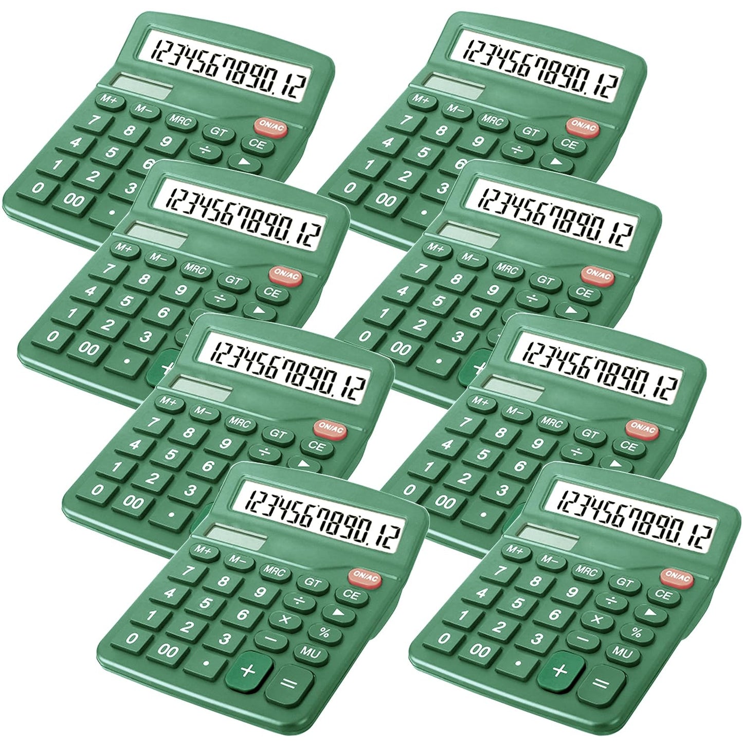 8 Pack Calculator Desktop, 12-Digit Solar Basic Calculators Dual Power Electronic Calculators with Large LCD Display Big Button for Office Home and School (Dark Green)