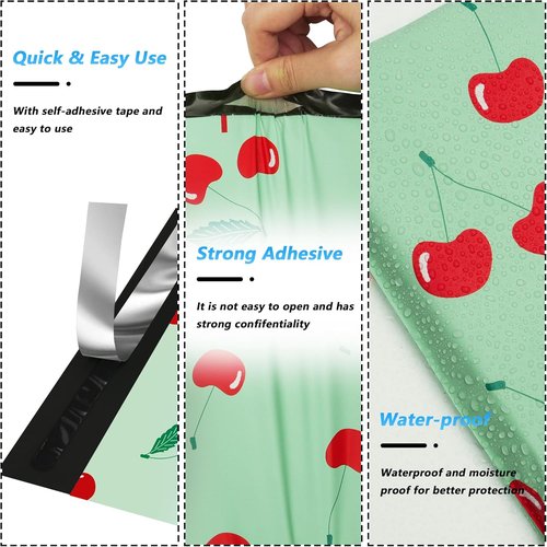 Cherry | Waterproof Poly Mailers - 6x9 Inch, 100 Pcs Tear-Resistant Shipping Bags for Clothing