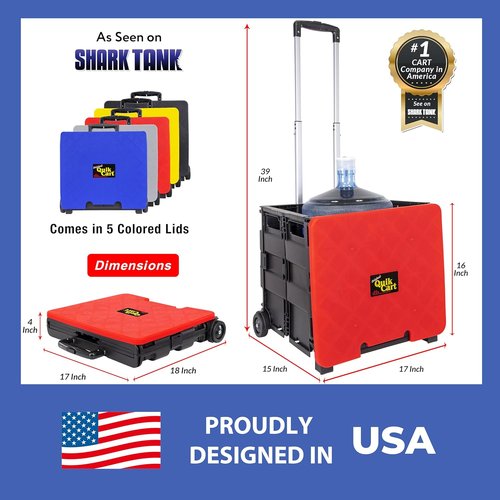 dbest Products Quik Cart - Collapsible Rolling Crate on Wheels | Heavy-Duty Tote Basket, 80 lbs Capacity, Red