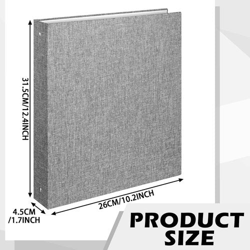 Eersida 4 Pack 3 Ring Binder 1 Inch Round Ring Binder Organizer with Linen Cover Holds 8.5" x 11" Paper Gray Linen Fabric for Schools, Offices and Homes