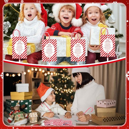 Qilery 100 Sets Christmas Candy Cane Pens Favors Christian Pens with Legend of Candy Cane Cards Xmas Jesus Ballpoint Pens with Black Ink Church Sunday School Supplies Party Gifts