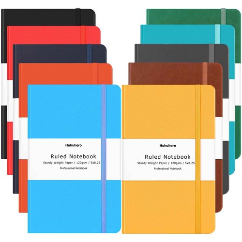 Huhuhero 10 Colors Lined Journal Notebook, A5 Hardcover Notebooks for Work, 120GSM Thick Paper, 128 Pages College Ruled Notebook for Writing Business Journaling, 5"×8.25"