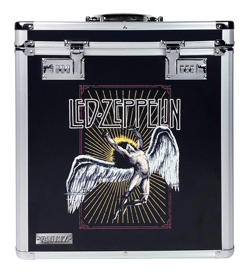 Vaultz Vinyl Record Storage Box - Locking 50 Album Holder & Organizer - Great Alternative to Flimsy LP Crate - 14.4 x 13.4 x 9.6 Inches - Led Zeppelin Album Design