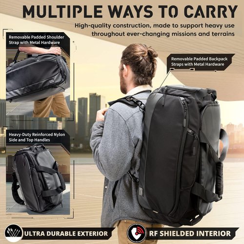 Mission Darkness Faraday Duffel Bag - Military-Grade RF Shielding with 4 Detachable Pockets | Protects Large Electronics & Mobile Devices