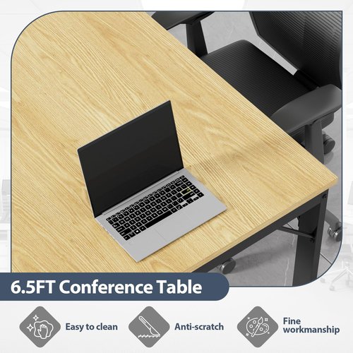Furmax 6.5FT Conference Table, 78.74" Meeting Seminar Table for 6-8 People, Boardroom Table Workstation with Strong Metal Frame for Office Conference, Meeting Room (Light Oak)