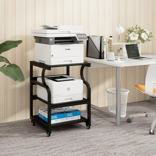 Natwind Large Printer Stand,24''x20''x29''Printer Table with Adjustable Storage Shelf,3 Tier Rolling Printer Cart with Wheels,Home Office Multifunctional Shelves for Heat Press,3D Printer (Black)