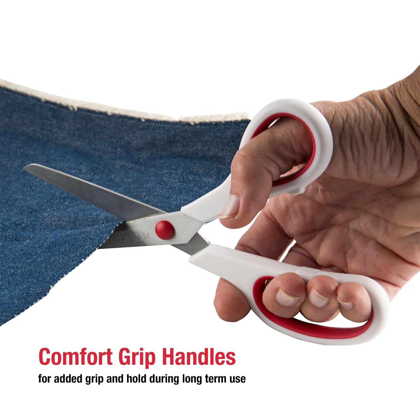 SINGER 8-1/2-Inch Fabric Scissors with Comfort Grip Red & White, 12-Pack