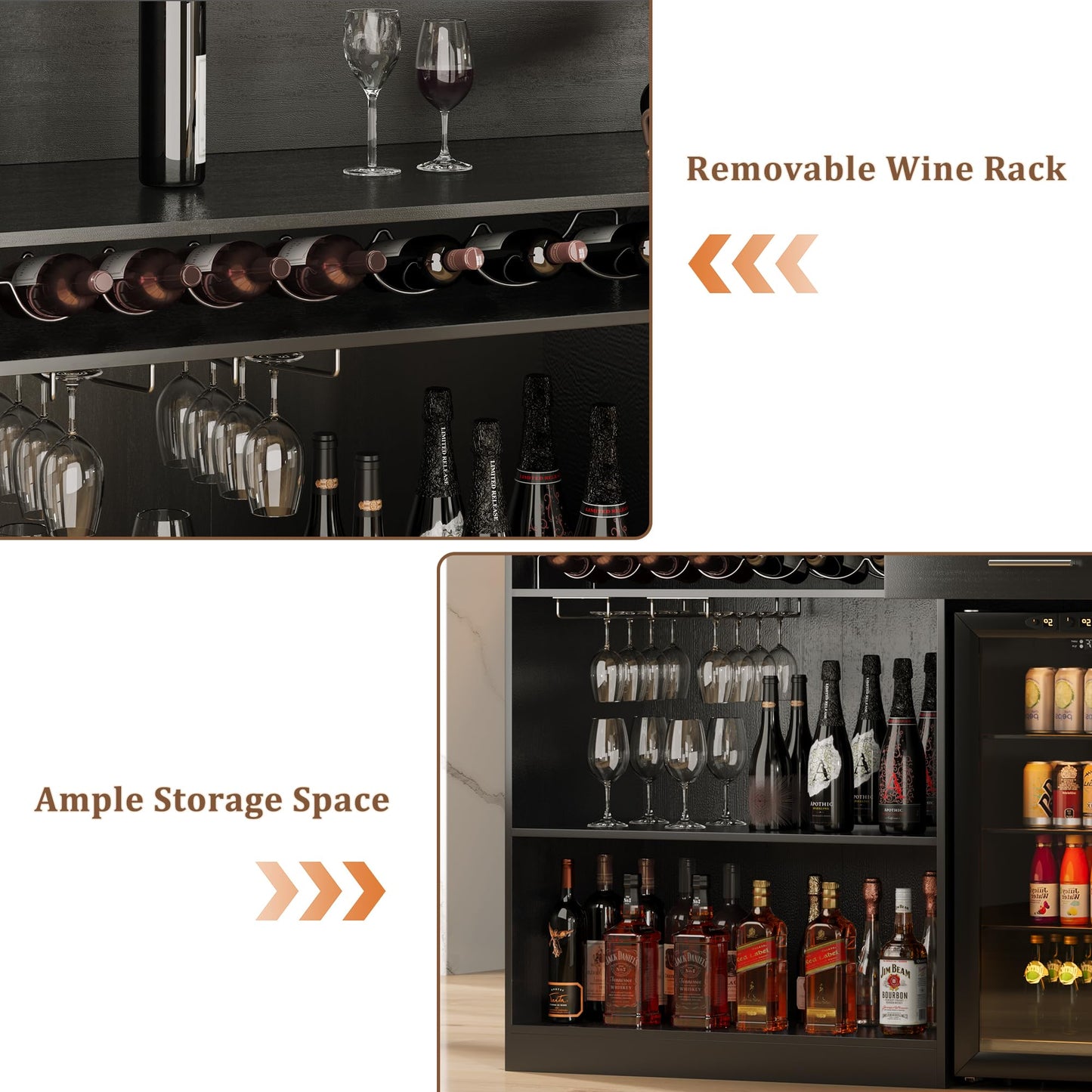 Lurinthal Home Bar Unit with Mini Fridge Space, Liquor Bar Cabinets with Storage Shelves, Drawer, Wine Glasses Holder, Mini Fridge Cabinet with Storage, Basement Bar for Home, Living Room