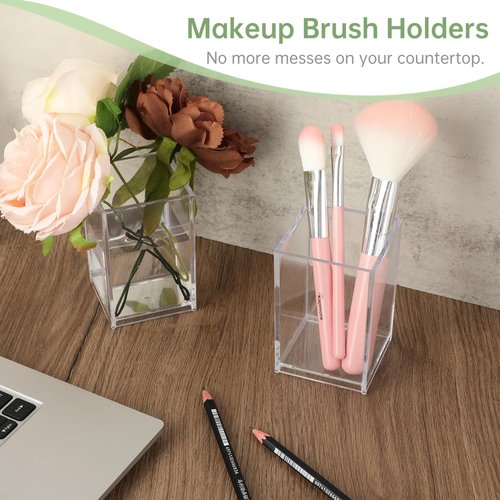 CDOKY 10PCS Acrylic Pen Holder, Clear Makeup Brush Holders, Clear Pencil Organizer Cups, Desktop Pencil Organizer Durable Acrylic Storage Organizers for Home Office School Supplies