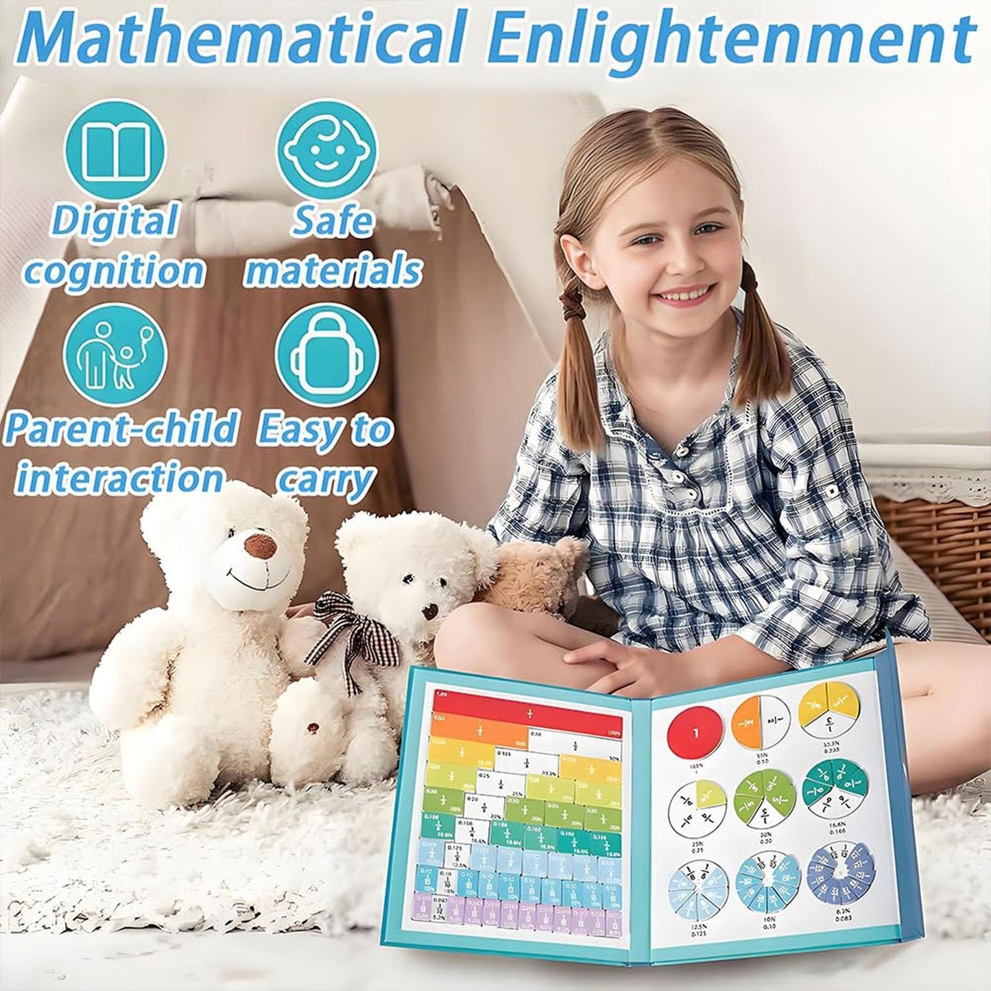 Skiennix Magnetic Fraction Demonstration Book - Engaging Educational Math Puzzle for Kids | Interactive Tiles Set