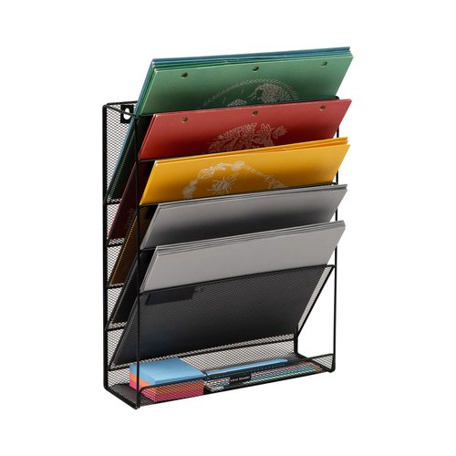 Mind Reader 5-Pocket Vertical File Storage, Desktop Organizer, Wall Mount, Office, Metal Mesh, Black