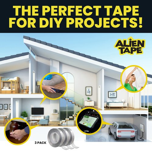 Bell+Howell Alientape Nano Double Sided Tape, 21-ft Multipurpose Removable Adhesive Transparent, Grip Mounting Washable Strong Sticky Heavy Duty for Carpet Photo Frame Poster Décor - As Seen On TV