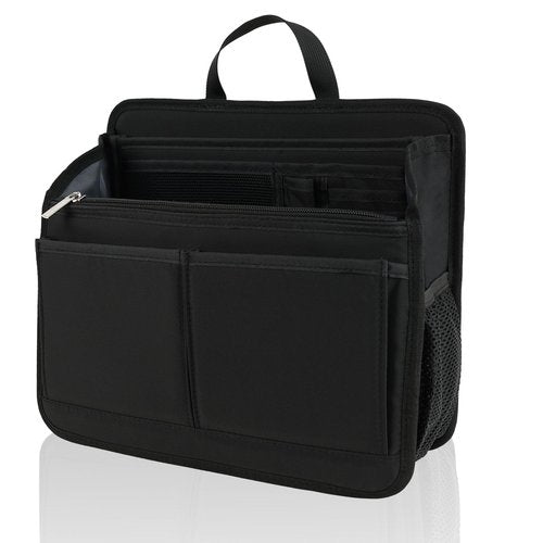 DELTAMANN Rugged Organizer Insert for Briefcase Tote Shoulder Messenger Bag - 19 Pockets,Durable Padded Nylon,Handle (Small,Black)