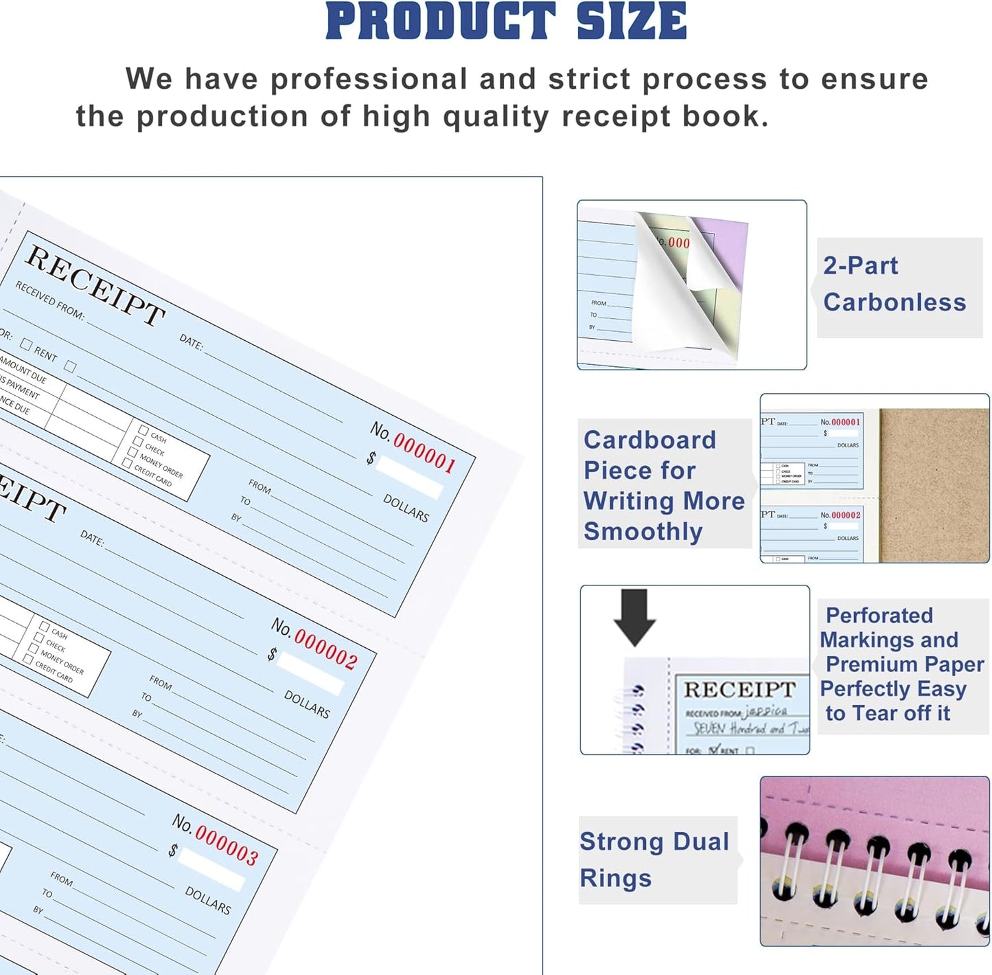 **Regine Switzerland Large Money & Rent Receipt Book - 3-Part Carbonless, 100 Sets, 7.9”x11.2”**