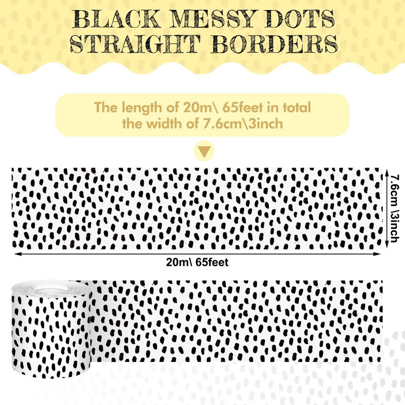 Zonon 65 Feet Bulletin Board Borders Black Messy Dots Striped Grid Borders Decorative Straight Scalloped Wavy Rolled Trim Classroom Back to School Decor