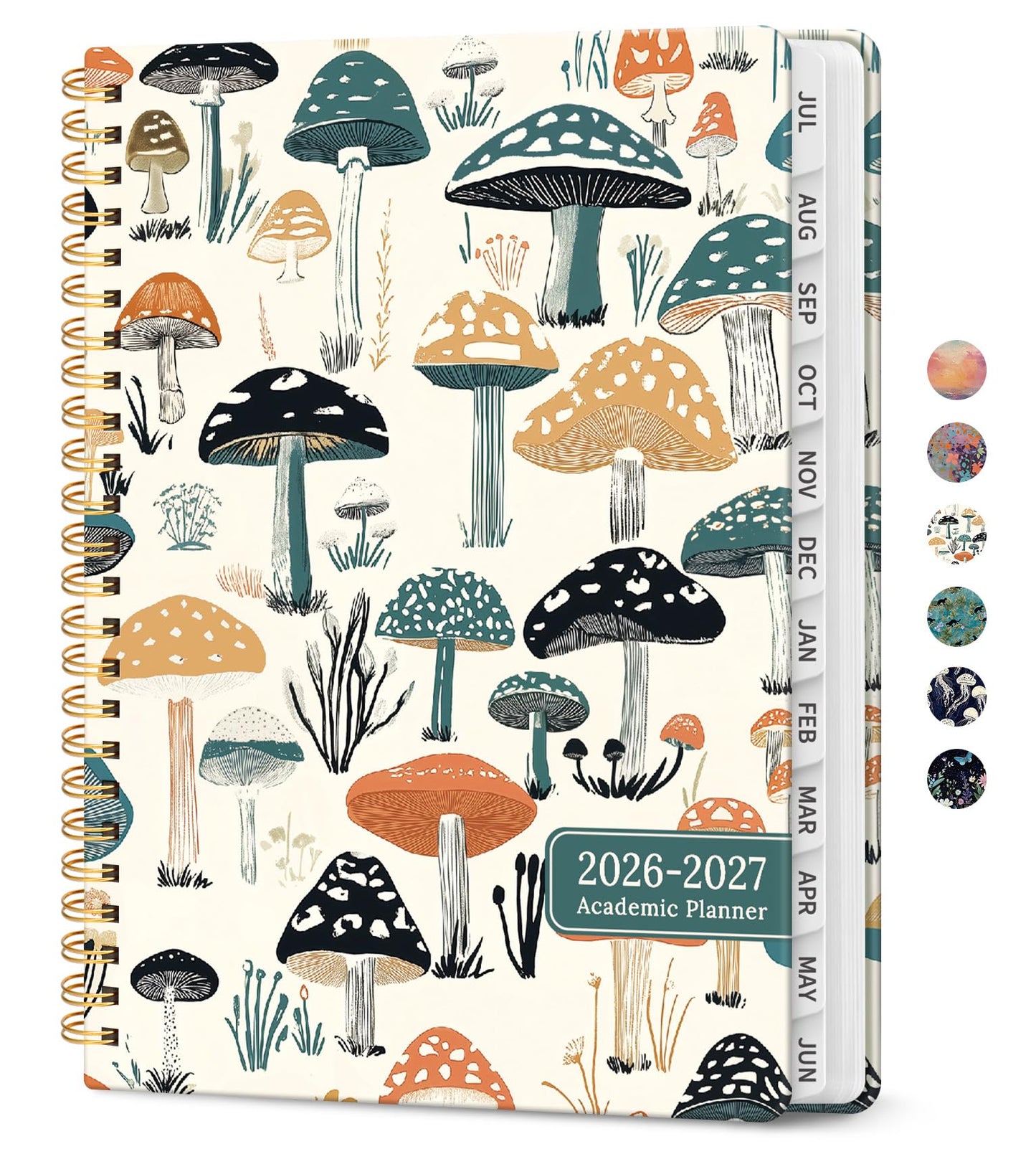 Planner 2026-2027, Academic Year Monthly and Weekly Calendar Planner, Jul 2026 - Jun 2027, Hardcover Teacher Student Planning Agenda book with Tabs, Perfect for School Office Supplies, 8.5" x 11" - Mushrooms Grove