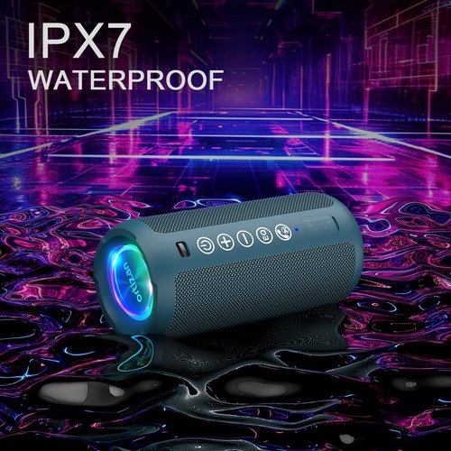 Ortizan Portable Bluetooth Speaker: IPX7 Waterproof, 24W Loud Sound, Deep Bass, Bluetooth 5.3, LED Lights, Wireless Stereo Pairing, 30H Playtime, for Home/Outdoor/Party/Beach, Birthday Gift (Blue)