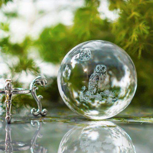 HDCRYSTALGIFTS 60mm 3D Laser Crystal Ball Paperweight OWL Figurines Glass Sphere Decorative Balls with Stand Gift
