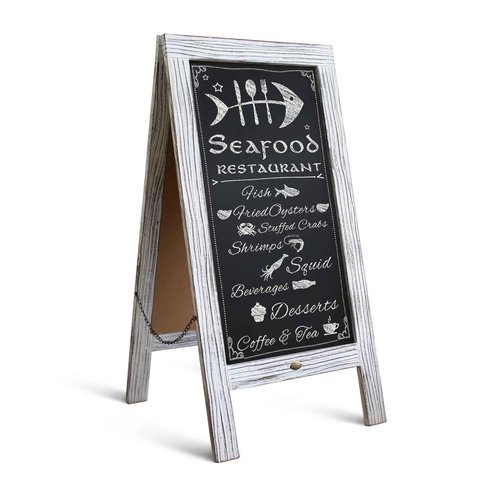 HBCY Creations A Frame Chalkboard 40x20 Solid Wood A-Frame Sign Whitewashed Double-Sided Magnetic Board, Chalkboard Menu Board, for Restaurants, Cafés, Weddings - Heavy Duty Hinges