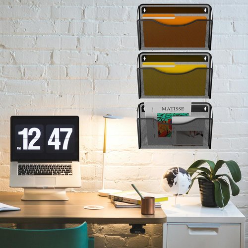Gawerk 3 Pack Wall File Organizer, Mesh Hanging Metal Vertical Wall Mounted File Holder for Office/Home
