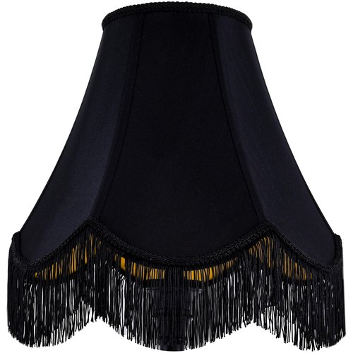 GO&SO Black Silk Bell Lamp Shades Petal Edge Braid with Black Fringe Trim, 6"x13"x10.6"(Spider), Classic Scalloped Lamps Shade Hand Crafted, Replacement Lamp Shades for Table,Floor Lamps,Easy Assembly