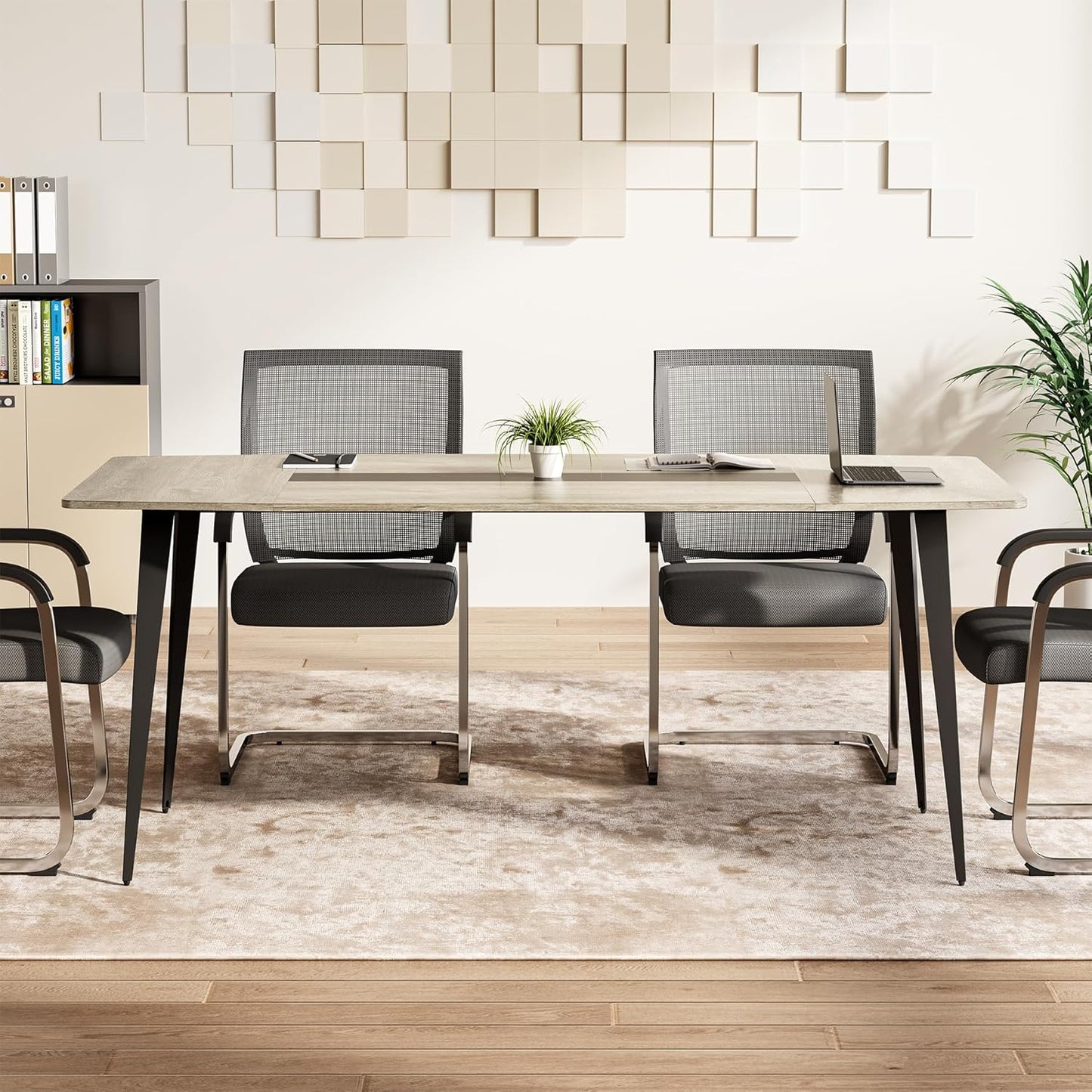 LITTLE TREE 6 FT Conference Room Table, 70.86L x 35.43W x 29.52H Inches Boat Shaped Meeting Seminar Boardroom Table