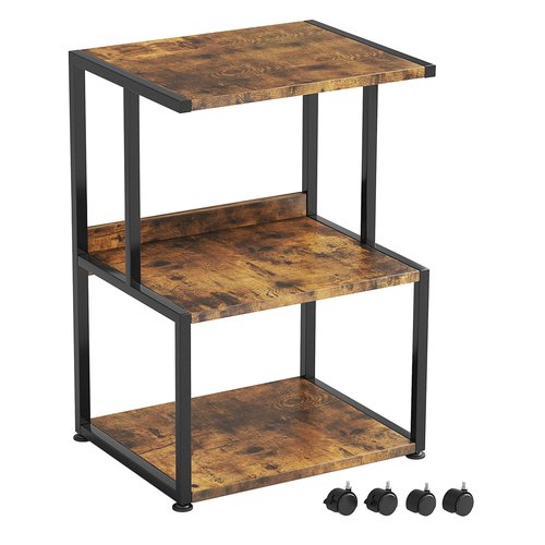 Mexin Printer Stand-Small 3 Tier Printer Table with Wheels, Industrial Rolling Printer Cart with Storage Shelf for Scanner Fax Home Office Use,17.5 x 11.8 Inches, Rustic Brown