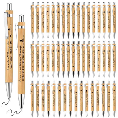Fumete 200 Pcs Bible Verse Bamboo Pens Wooden Christian Pens Church Clergy Appreciation Gift Motivational Scripture Ballpoint Religious Gifts Bulk for Pastor Wife Dad Mom Sunday School Teacher