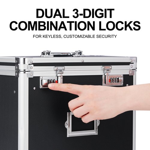 VZCPYTPM Aluminum Storage File Box with Lock,Portable Locking Storage Totes with Dual Combination Locks for Filing Office Documents