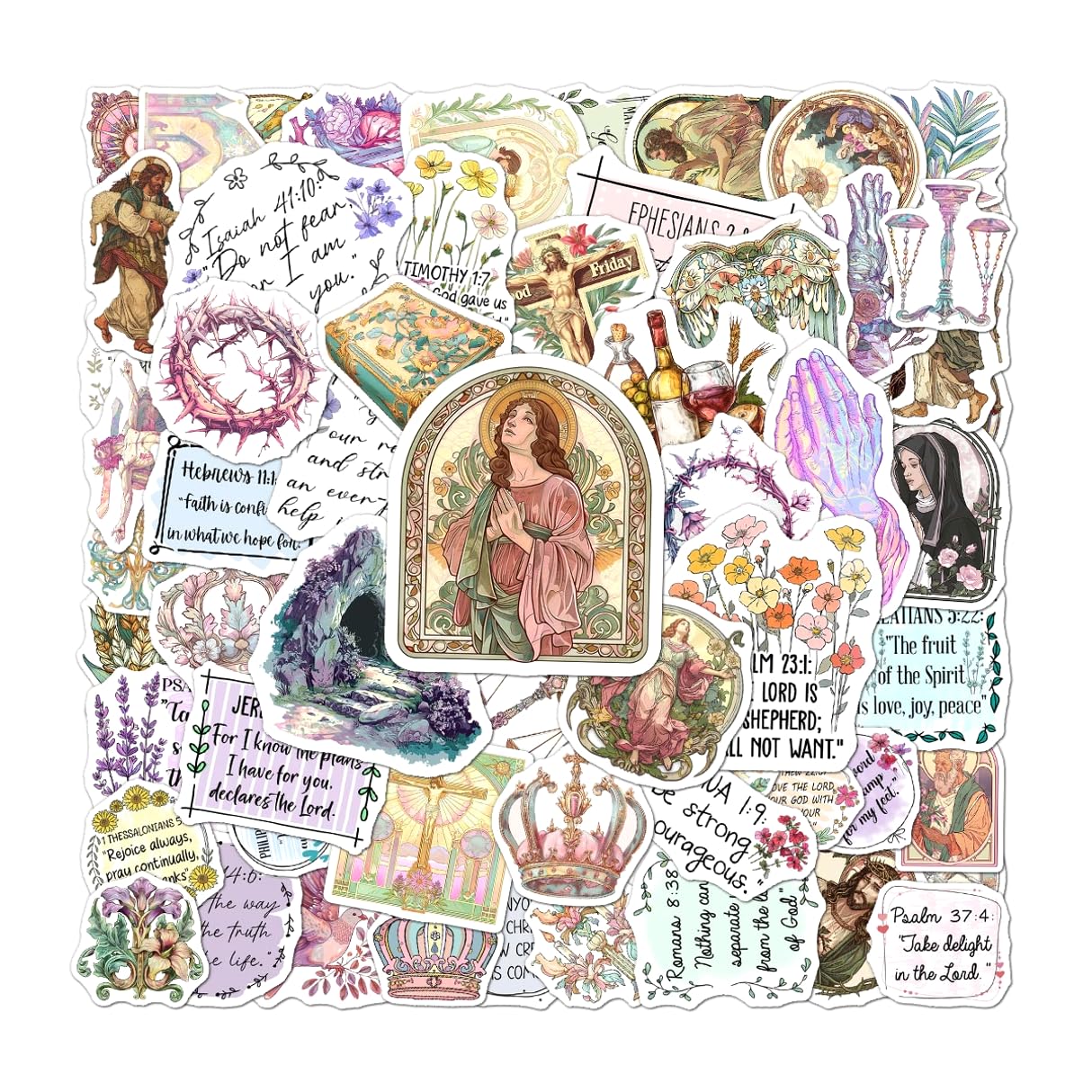 108 PCS Jesus Christian Bible Stickers, Waterproof Vinyl Religious Faith Stickers, Inspirational Scripture Decals for Laptops, Water Bottles, Journals, Notebooks, Ideal Christian