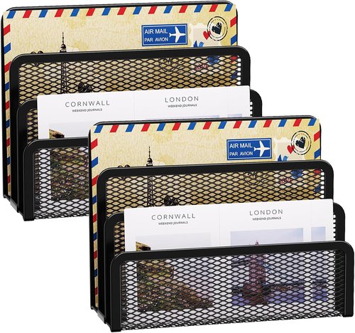 Marbrasse Mail Organizer - 3-Slot Mesh Metal Desk Holder for Documents & Letters | Stylish Office Storage Rack