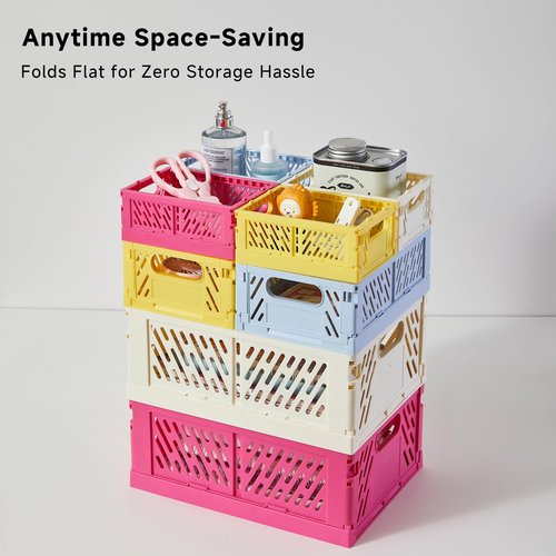 2-Pack Collapsible Plastic Storage Baskets for Organizing, Stackable Storage Bins - Space-Saving for Classroom, Kitchen, Bathroom, Office & Bedroom,Foldable Crates (white,16.89 x 6.46 x 11.54in)