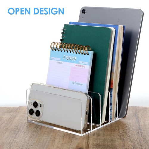 Clear Desktop File Organizer, 5 Compartments Acrylic Office Document Sorter Mails Storage, Multifunction Letter Folder Racks Holders for Office,Home, School Desk Organization