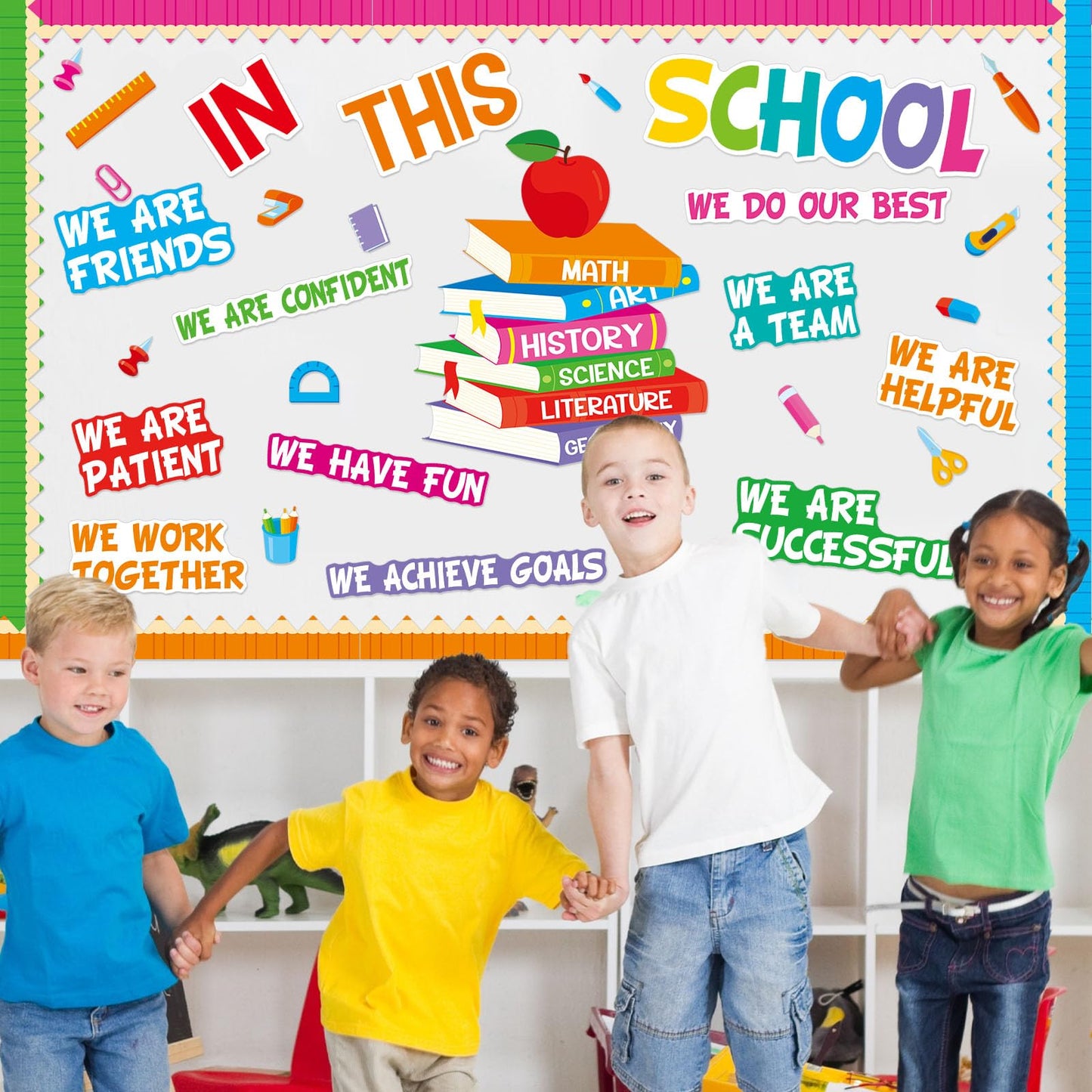 Motivational Bulletin Board Decoration Set Classroom Affirmation Station Bulletin Board in This School Classroom Cutouts for Back to School Elementary Home Wall Door Supplies