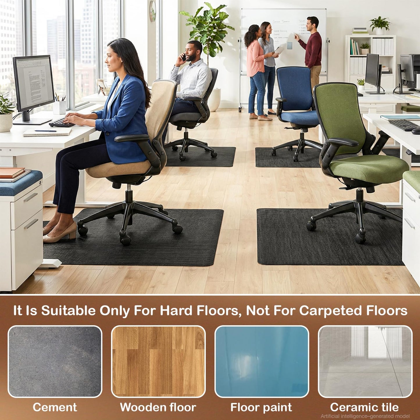 Office Chair Mat for Hardwood Floor, 36" x 48" Non-Slip Office Chair Mat for Rolling Chair, Heavy Duty Textilene Floor Protector for Hardwood Tile, Desk Computer Chair Mat for Home Office, Black