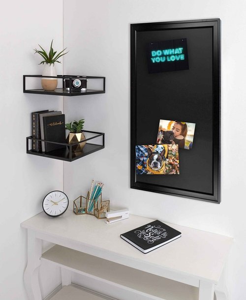 DesignOvation Bosc Transitional Magnetic Chalkboard, 27.5" x 43.5", Black, Sleek and Decorative Chalkboard for Display and Organization