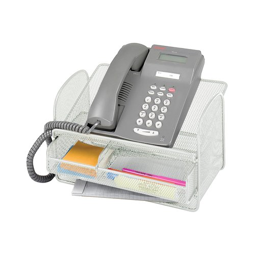 Safco Onyx Phone and Utility Tray with Drawer, Desktop Organizer, Durable Steel Construction, Silver