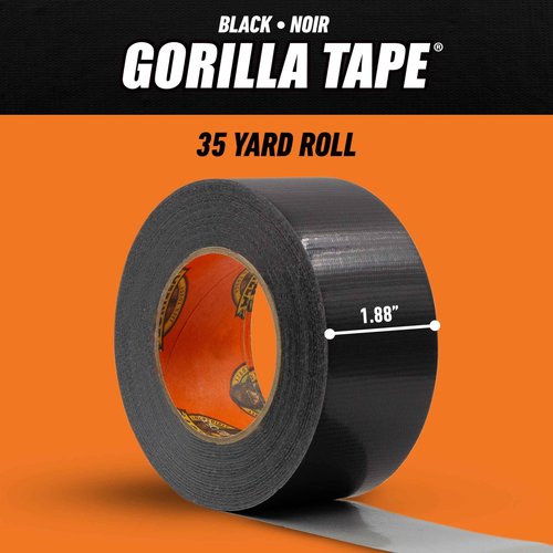 Gorilla Duct Tape, Black Tape, 1.88" x 35 yd (Pack of 2) - Heavy Duty and Weather Resistant for Indoor or Outdoor