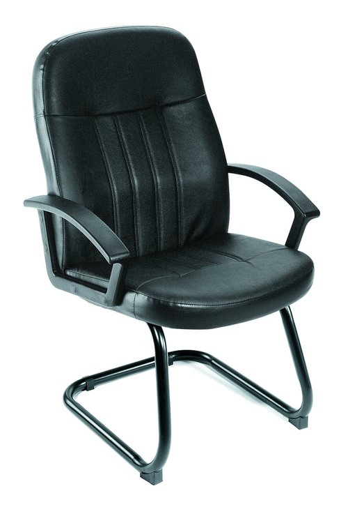 Boss Office Products Executive Leather Budged Guest Chair in Black